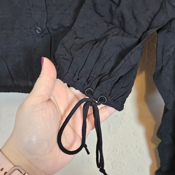 Savage X Fenty Crop Blouse Airy Lightweight Jacquard Drawstring Women's Small - Picture 3 of 9